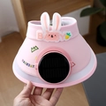 Pink kids sun hat with built-in solar fan featuring a cute rabbit and BABY text - Solar Fan Style / Ice Silk Rabbit Solar Fan-Pink