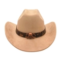 Cappello da cowboy beige con ciondolo a teschio in bronzo e fascia marrone scura - Cammello (Teschio)