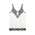 Elegant white satin camisole with black lace trim and thin straps for a stylish summer look - XS / White