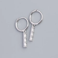 S925 sterling silver geometric hoop earrings with three rectangular zircon stones - 925 Silver / White Gold (white Zircon)