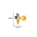 Clou d'oreille glace en titane F136 doré avec zircons colorés et base plate - 1# Or - Forme de Crème Glacée