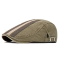 Army green washed cotton flat cap with side stripes and adjustable metal buckle - Adjustable / Army Green