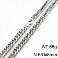 Collier maille gourmette argentée en acier inoxydable 8mm de large longueur 550mm - Longueur de chaîne 55cm / environ 65g (KN232816-ZZ)