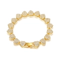 Gold heart-shaped link bracelet encrusted with sparkling clear crystals - Gold / 20cm