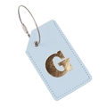 Light blue PU leather luggage tag featuring a gold letter G with a steel wire loop - Light Blue G