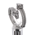 Silver wolf head steel cable bracelet with punk vintage style twisted wire texture - Steel (KB163315-KFC)