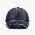 Casquette de baseball en jean bleu marine délavé avec lettrage VUIEO en relief - Bleu marine