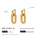Macro shot showing dimensions and specifications of golden stainless steel chain earrings - Full Gold Color / Gold Style (NB-E1587-G)
