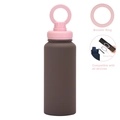 Deep brown 1L stainless steel water bottle with pink lid and phone magnetic ring - 1 L / Light Pink + Dark Coffee