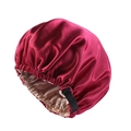 Cuffia da notte regolabile in raso a doppio strato bordeaux con fodera beige ed elastico - Rosso