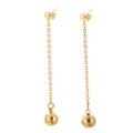 Elegant gold-tone long chain earrings featuring minimalist ball drop tassels for women - Gold Long Chain Ball Style (KE81281-KC)