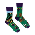 Creative asymmetrical crew socks with cartoon vineyard and wine themes in combed cotton - Vineyard