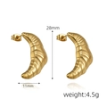 Dettaglio delle dimensioni orecchini a croissant dorati 28mm e peso di 4.5g su bianco - Forma a Croissant / Oro