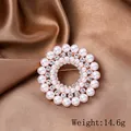 Elegant 4.0cm silver floral wreath brooch with white pearls and sparkling crystals - Y-03 Round Wreath Brooch