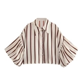 Detail of striped poplin shirt featuring voluminous puff sleeves and pointed collar - S / Tops / Coffee Stripes