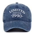 Cappellino da baseball vintage in cotone lavato blu con ricamo Limited Edition 1990 - Regolabile / Blu navy