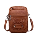 Braune Vintage Crossbody-Handytasche aus Kunstleder mit drei Reißverschlüssen und Webdetail - Braun