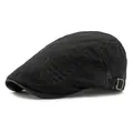Gorra plana vintage de algodón negro con bordado y hebilla metálica ajustable - Negro