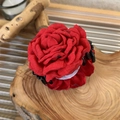 Elegant red fabric rose hair claw clip with black petals on natural wood background - Approx. 8cm / Red Flower Claw Clip