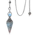 Orgone pendulum pendant with blue crystal chips and copper coil on silver chain - Aquamarine (Antique Silver)