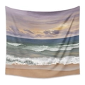 Detail view of Bohemian tapestry with Impressionist beach landscape and purple sunset sky - 73X95CM / Purple Beach (Brushed)