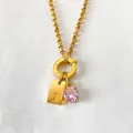 14K gold plated stainless steel necklace with letter J tag and pink crystal - Letter J