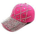 Detail of hot pink baseball cap showing intricate silver rhinestone diamond patterns - M (56-58cm) / Rose Red
