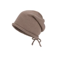Gorro de punto marrón minimalista con borde enrollado y detalle de lazo lateral mujer - Caqui