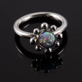 Silver stainless steel opal nose ring with small metal beads on black mirror background - NO 7-Silver Blue Opal / 1.2*8mm