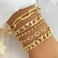Ensemble de bracelets gourmettes épaisses en or avec maillons trombone et cubains - HS596-29 Or Chaîne Multi-rangs Ensemble 5pcs