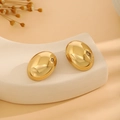 Polished golden oval stud earrings with reflective mirror finish for women - E6567-Oval Cabochon