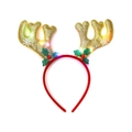 Nahaufnahme von leuchtenden LED Weihnachts-Rentiergeweihen mit Glitzerblättern und Beeren - Leuchtendes breites Geweih Gold