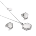 Exquisites silbernes geometrisches Hexagon-Halsketten- und Ohrring-Set mit Perlmutt-Inlay - Silber Sechseck Perlenstil (KS139355-KLX)