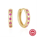 Classic S925 sterling silver gold hoop earrings with sparkling pink gemstones - Gold - Rose Red Zirconia