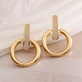 Chic 18K gold plated hoop earrings with zircon drop bars for women, luxury jewelry - Gold