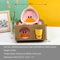 Pink duck themed kids 4-piece tableware set with divided plate and gift box - Pink Duck 4-Piece Gift Set