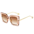 Square oversized sunglasses with peach frames, gradient lenses and pearl metal temples - Champagne Frame Double Tea Lens