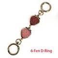 Pink and red strawberry metal charm bag extension chain with gold D-ring clasp - Round Spring Clasp/0.75-inch D-Ring / Light Gold/Mixed Red Pink