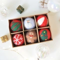 Handmade felt Christmas ball set with snowman and gingerbread motifs in gift box - Blue Snowman 6Pcs Set Diameter 5cm
