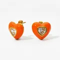 Orange heart earrings with sparkling cubic zirconia set in golden stainless steel - Orange (KDE1913)