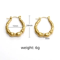 Bamboo style 18k gold plated stainless steel hoop earrings with size dimensions - 02-U-Shaped Bamboo