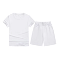 Kids short sleeve sports set in white cotton fabric with t-shirt and elastic shorts - 1 / 100cm