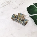 Detailed view of large marble texture acetate hair claw clip with blue and brown patterns - Blue Floral (Medium)