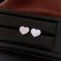 Silver heart stud earrings with honeycomb faceted texture on black leather background - Silver Sequin Heart (29# Silver Pin-Silver-Sequin Heart)