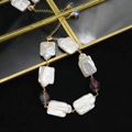 Baroque pearl bracelet with purple faceted beads and 18k gold plated chain link - White Square Baroque Freshwater Pearl Bracelet