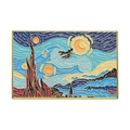 Artistic Van Gogh Starry Night enamel brooch with rectangular golden metal outline - Starry Night Witch