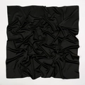 Detail showing the smooth matte texture and elegant folds of the black satin silk square scarf - Black (1#)