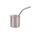 3oz stainless steel mini tumbler with clear lid and curved straw in silver finish - Single Layer Portable Style / Steel Color