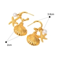 Boucles d'oreilles étoile de mer et coquillage dorés avec perle, longueur de 3,8 cm - Boucles d'Oreilles Étoile de Mer Coquillage Perle Artificielle (G193) / Or