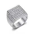 Anello a sigillo quadrato hip-hop da uomo in acciaio dorato con cristalli pavé - US 7 / Color Acciaio